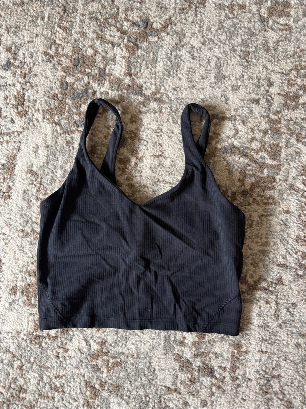 Black Ribbed V-Neck Sports Bra